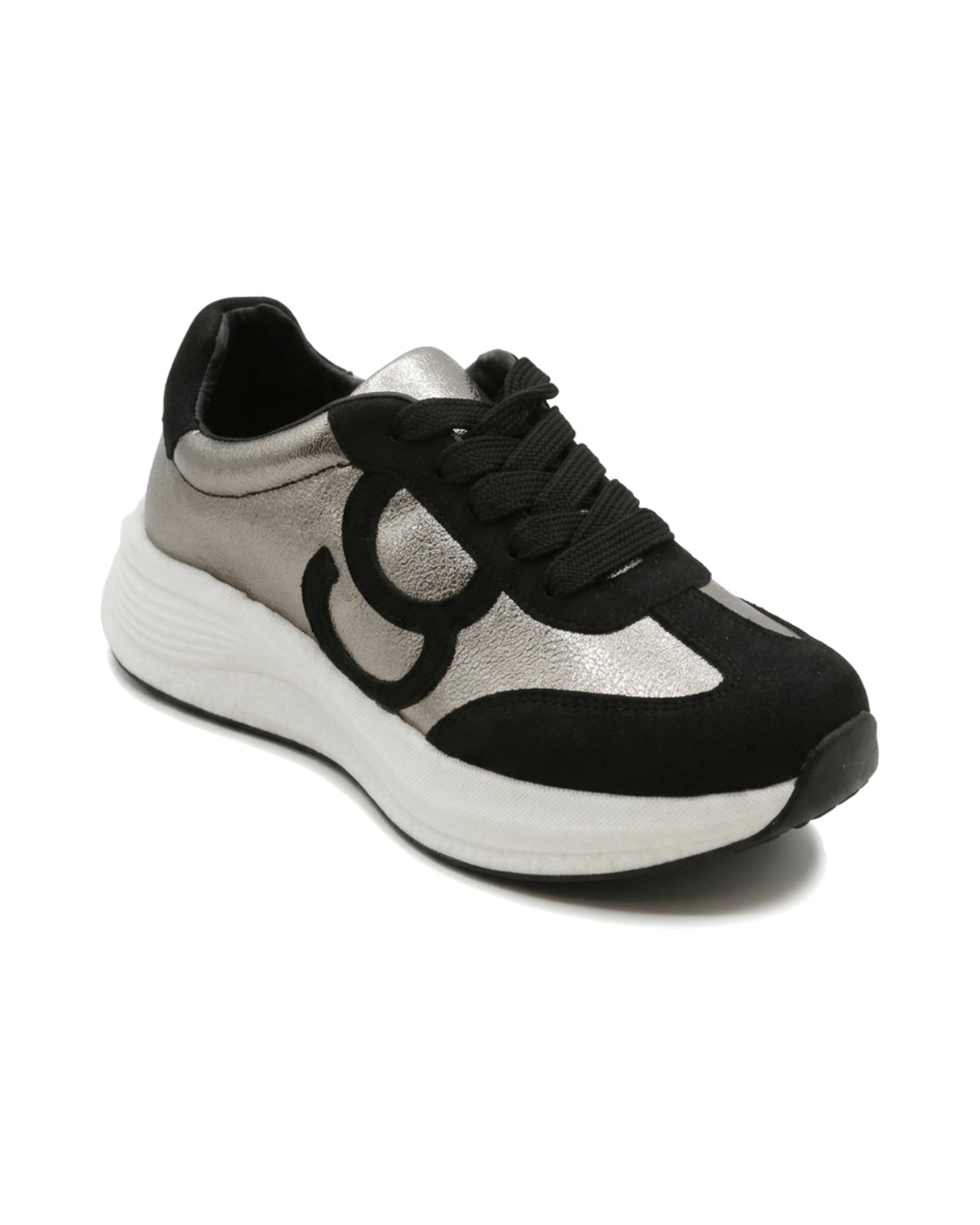 TKN Orbit — Black / White — layered lace-up upper — front three-quarter view.