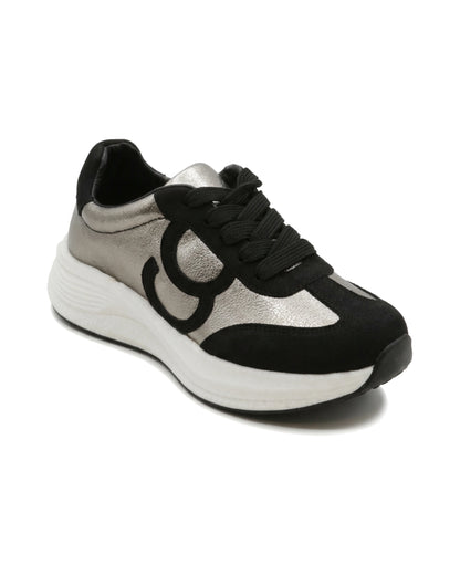TKN Orbit — Black / White — layered lace-up upper — front three-quarter view.