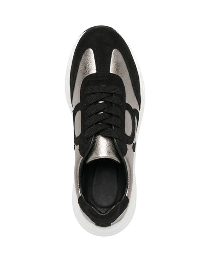 TKN Orbit — Black / White — layered lace-up upper — overhead view.