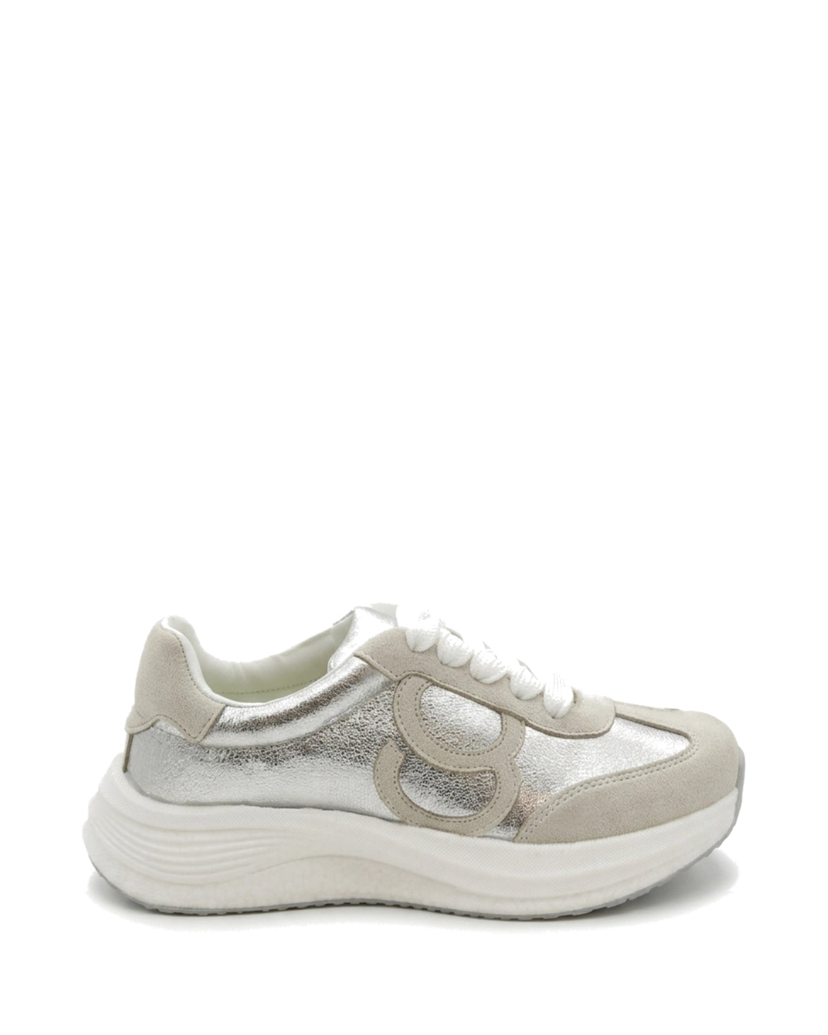 TKN Orbit — White / Silver — layered lace-up upper — side profile.