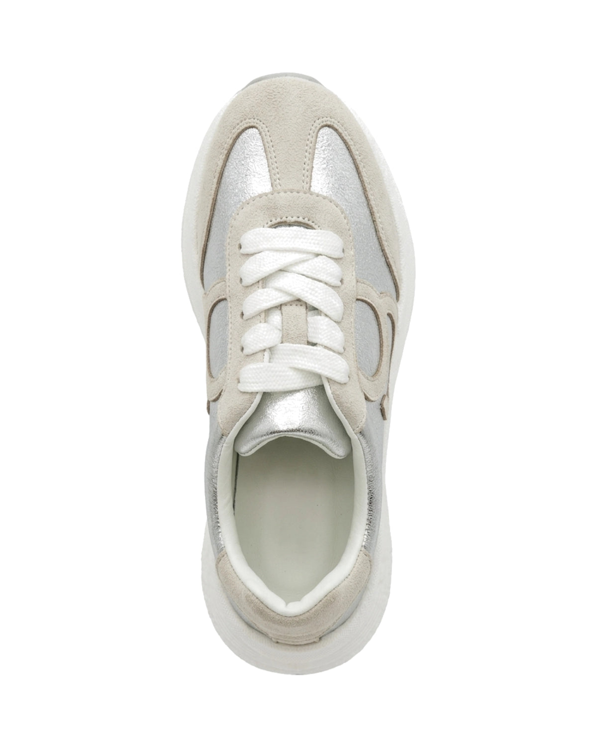 TKN Orbit — White / Silver — layered lace-up upper — overhead view.