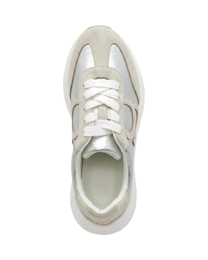 TKN Orbit — White / Silver — layered lace-up upper — overhead view.
