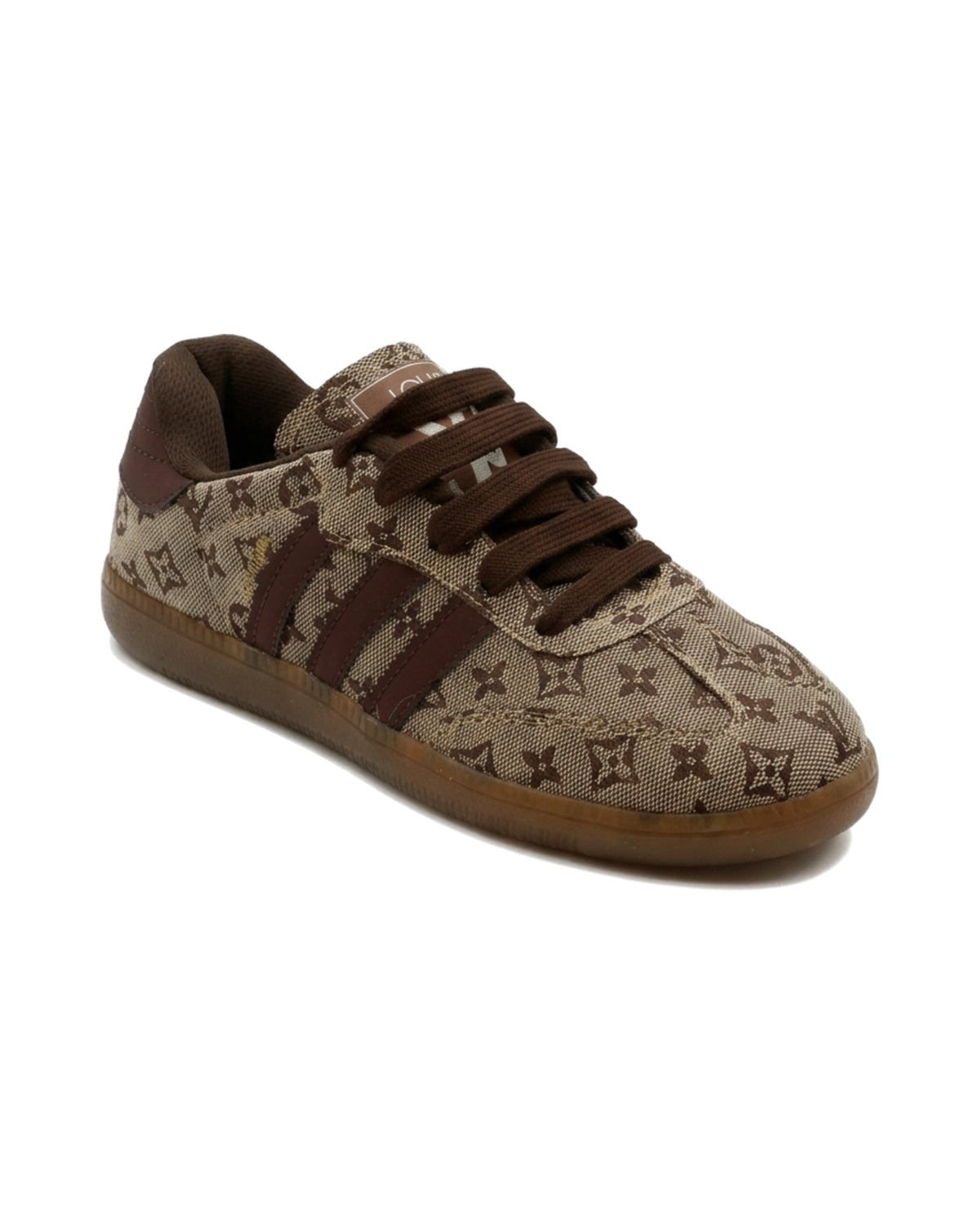 TKN Pace — Brown Pattern — low-profile lace-up design — front three-quarter view.