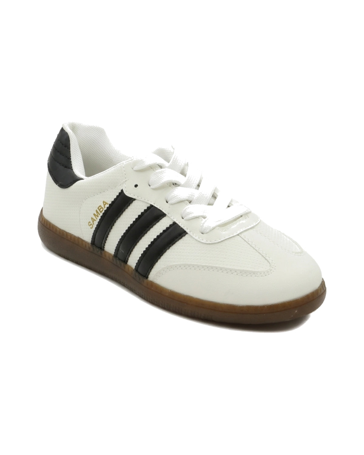 TKN Pace — White / Black — low-profile lace-up design — front three-quarter view.