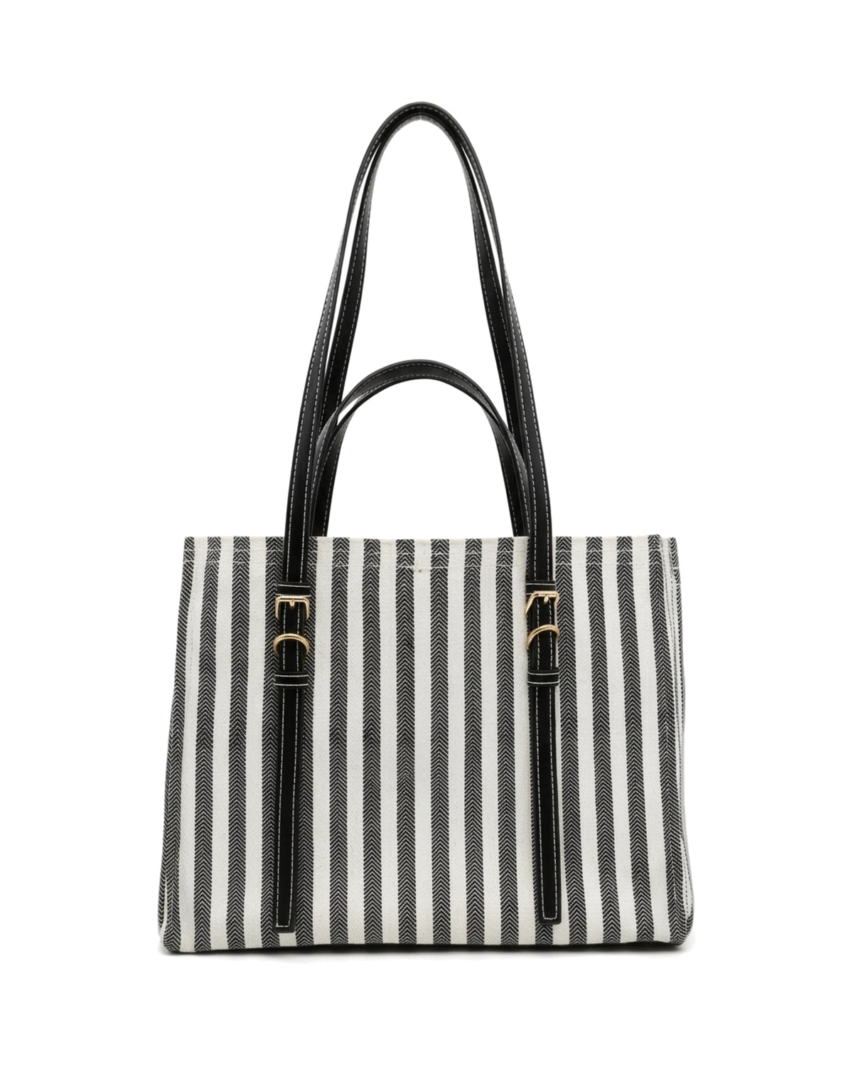 TKN Parallel — Cream / Black Stripe — upright rectangular tote — side profile.
