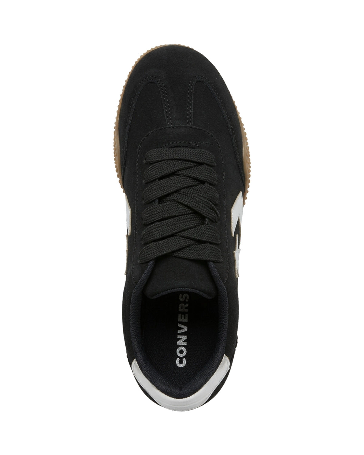 TKN Rally — Black — low-top lace-up silhouette — overhead view.