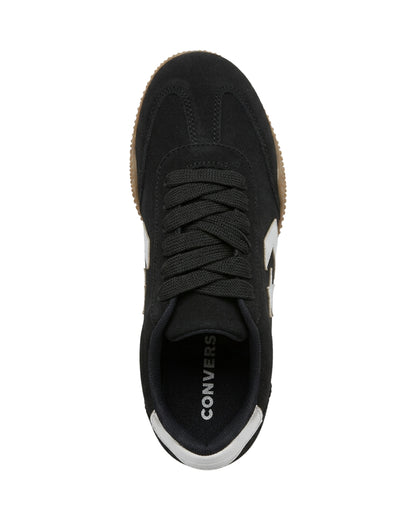 TKN Rally — Black — low-top lace-up silhouette — overhead view.