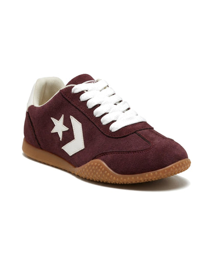 TKN Rally — Burgundy — low-top lace-up silhouette — front three-quarter view.