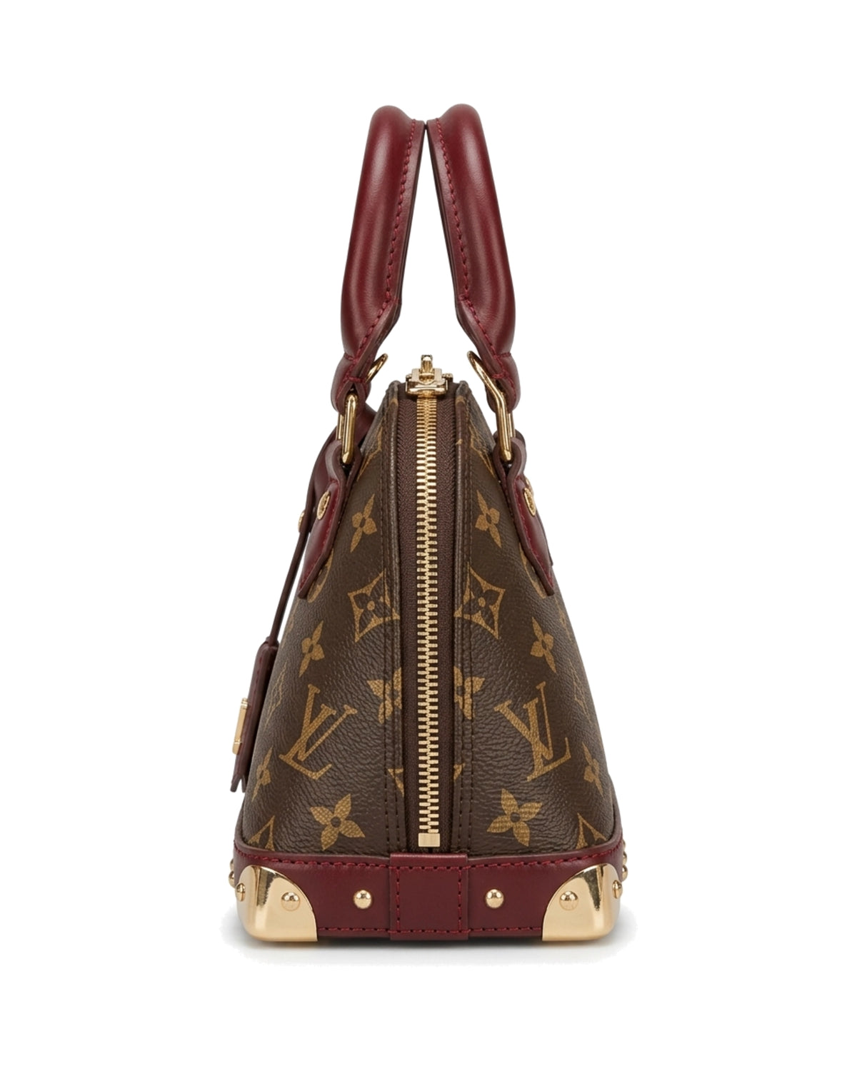 Rosalie Studded Dome Bag — Brown Pattern / Burgundy — Side profile