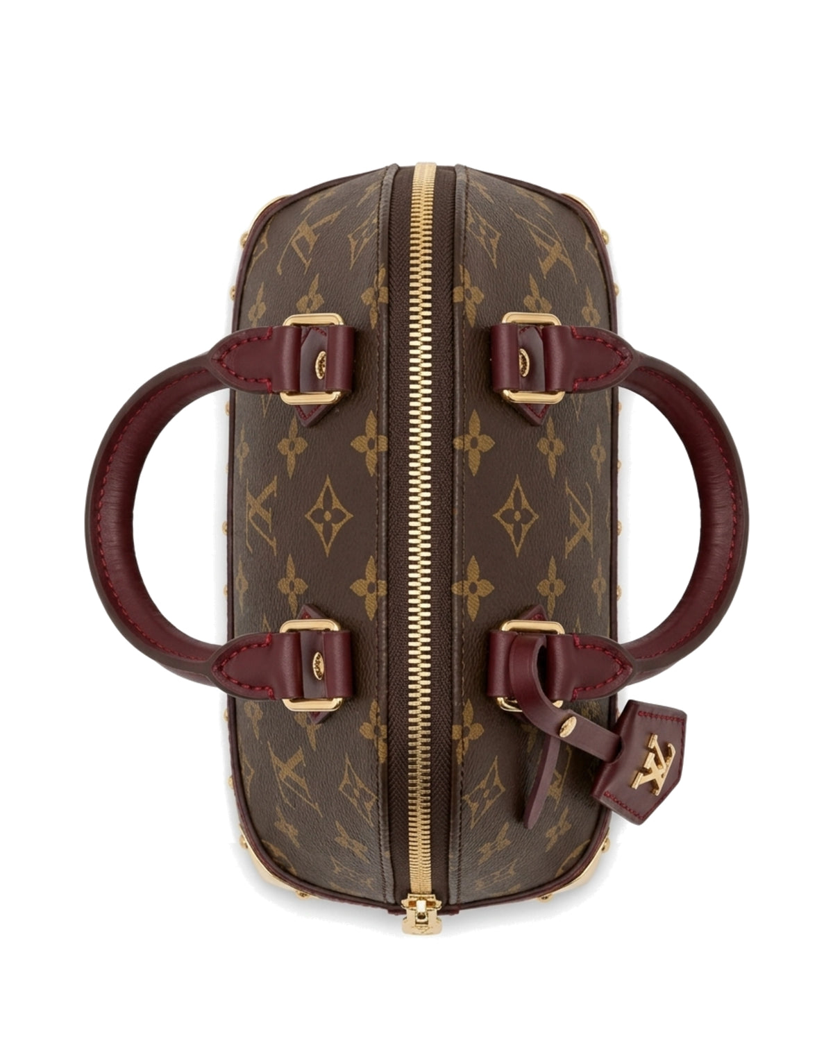 Rosalie Studded Dome Bag — Brown Pattern / Burgundy — Top view