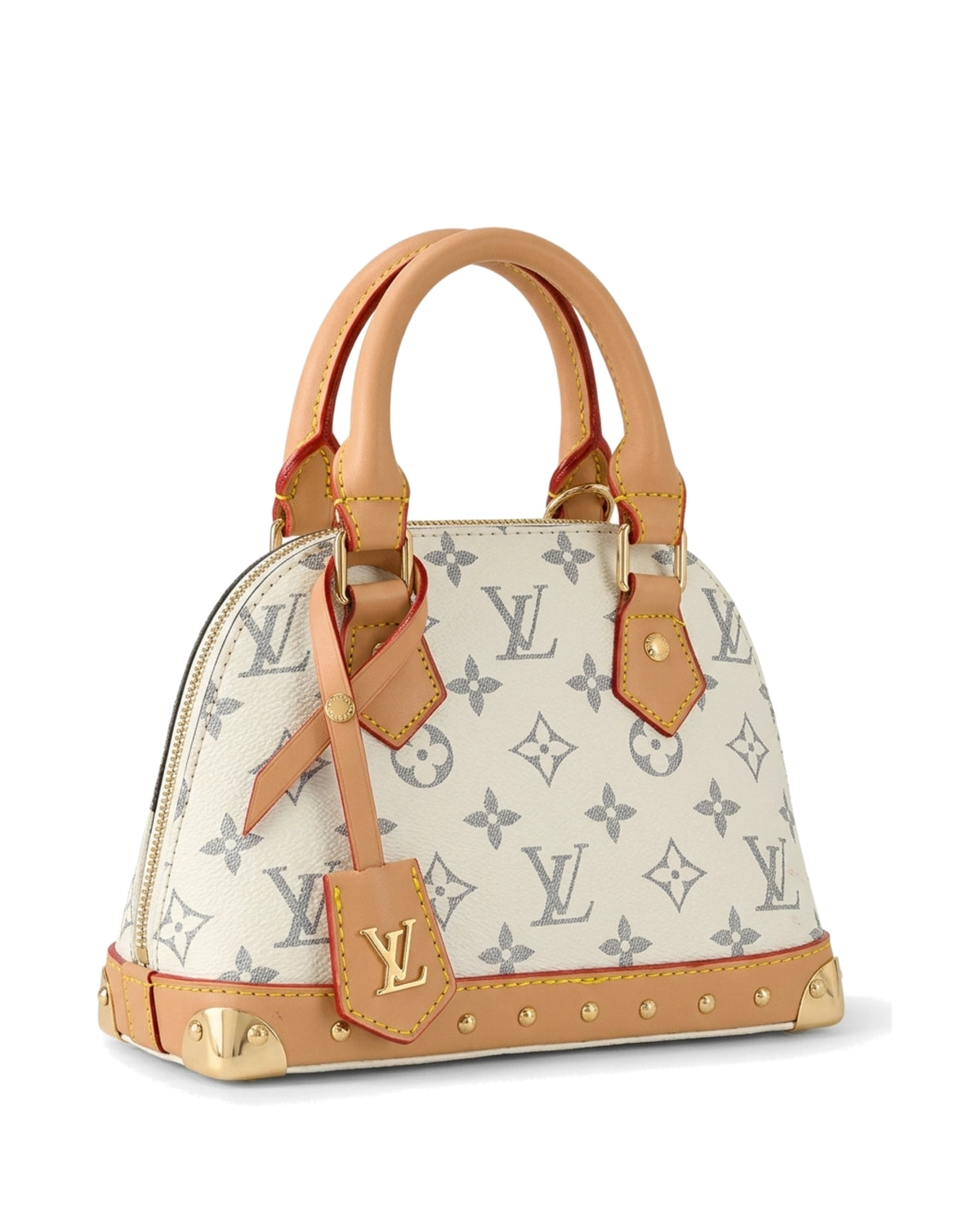 Rosalie Studded Dome Bag — Cream Pattern / Tan — Front three-quarter