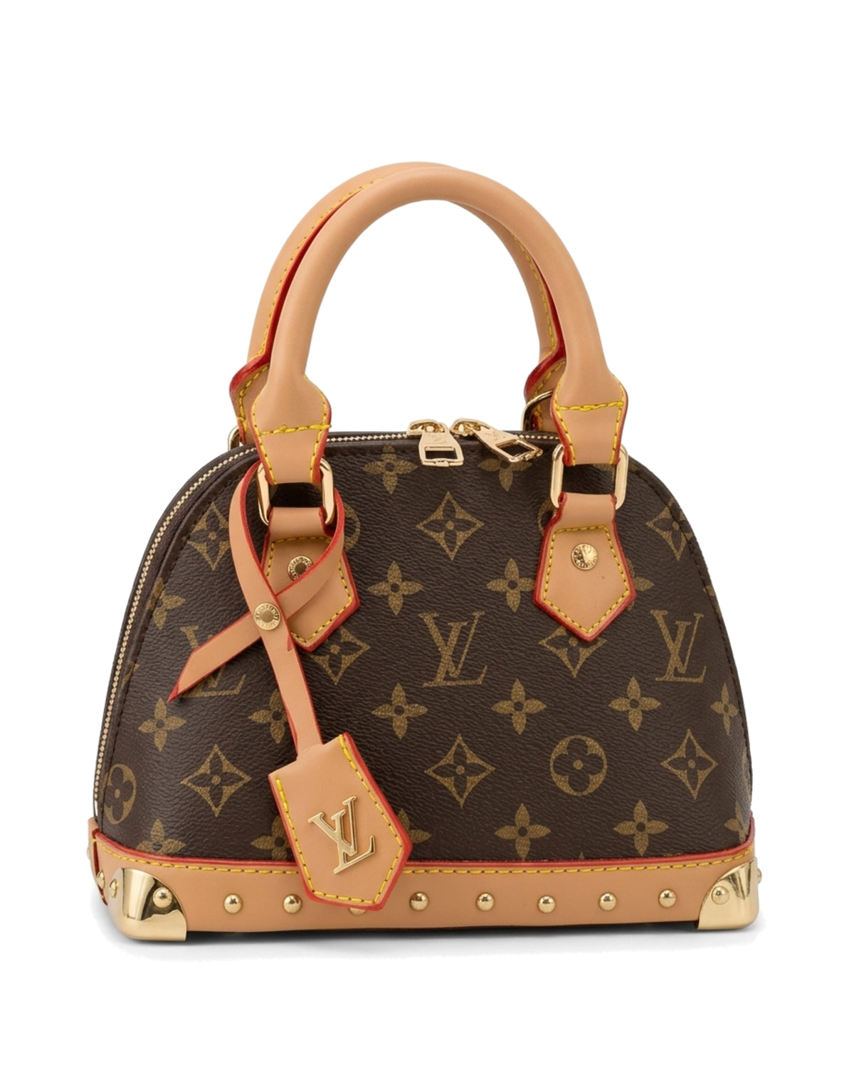 Rosalie Studded Dome Bag — Brown Pattern / Tan — Side profile