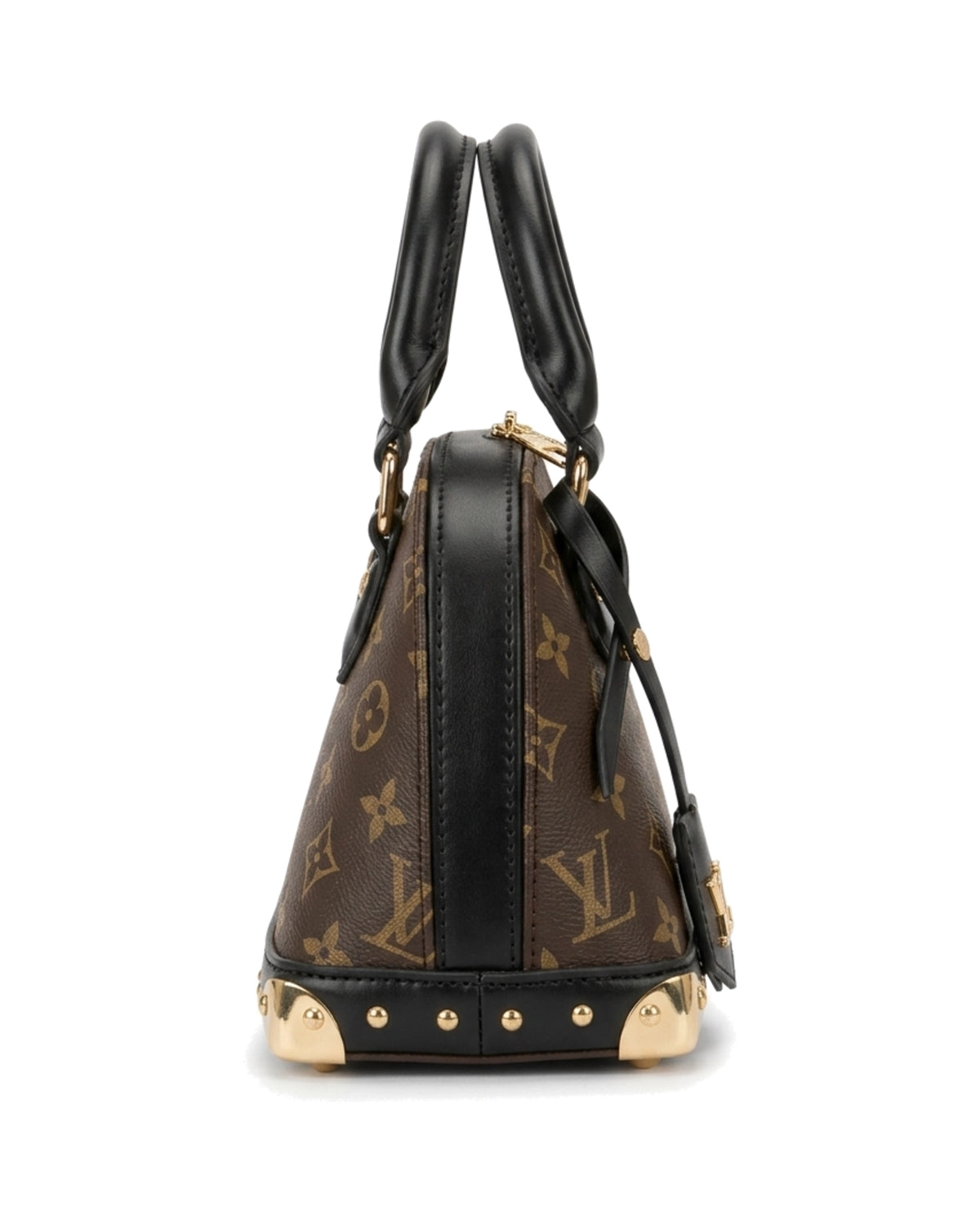 Rosalie Studded Dome Bag — Brown Pattern / Black — Side profile