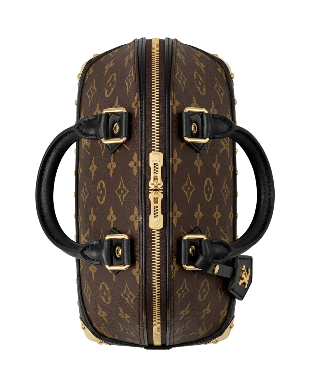 Rosalie Studded Dome Bag — Brown Pattern / Black — Top view