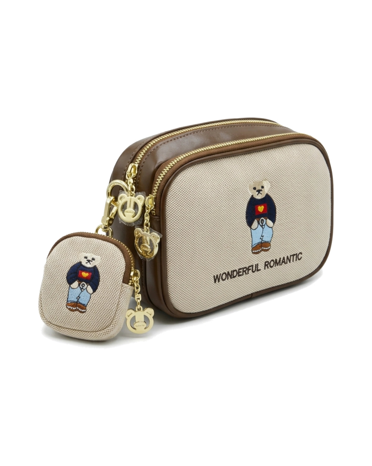 TKN Sidekick — Cream / Brown — rounded rectangular body — front three-quarter view.