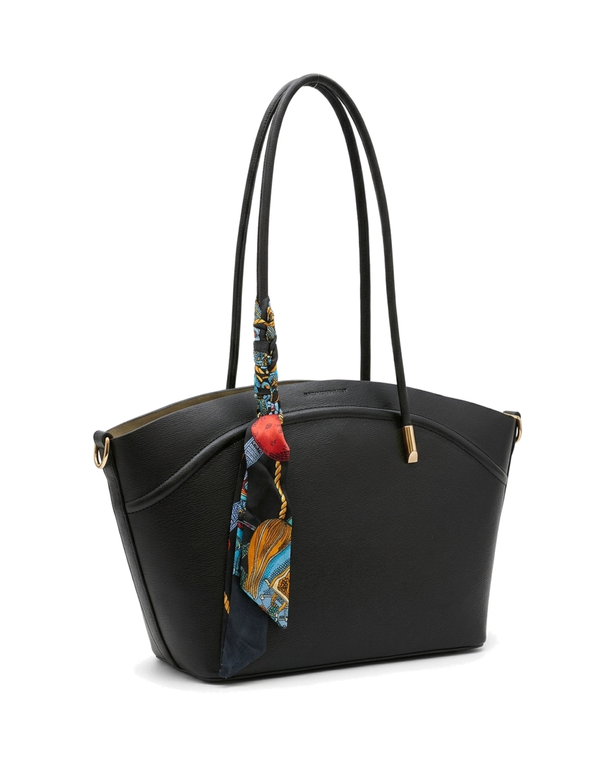 Sorelle Scarf-Accent Tote Bag — Black — Front three-quarter