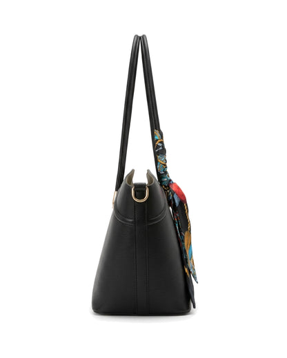 Sorelle Scarf-Accent Tote Bag — Black — Side profile