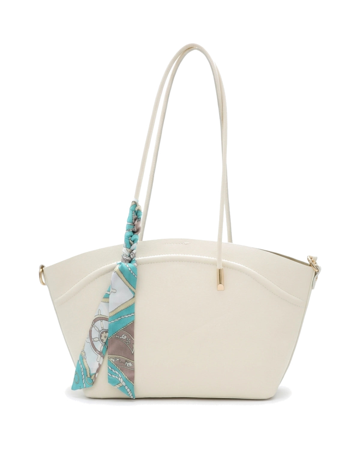 Sorelle Scarf-Accent Tote Bag — Cream — Front three-quarter