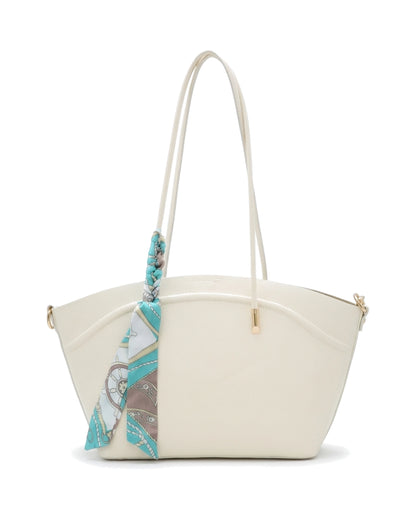 Sorelle Scarf-Accent Tote Bag — Cream — Side profile