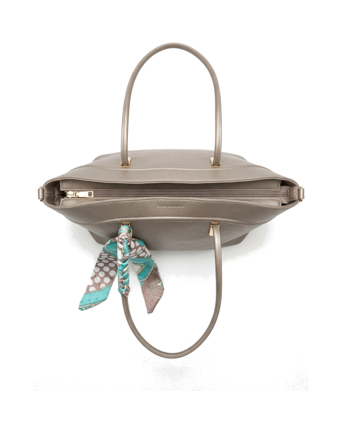 Sorelle Scarf-Accent Tote Bag — Taupe — Top view
