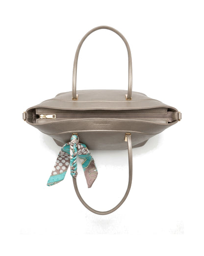 Sorelle Scarf-Accent Tote Bag — Taupe — Top view