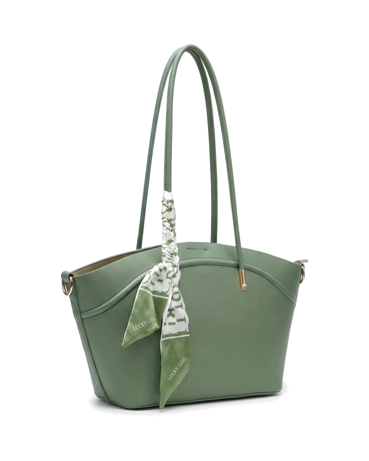 Sorelle Scarf-Accent Tote Bag — Sage — Front three-quarter