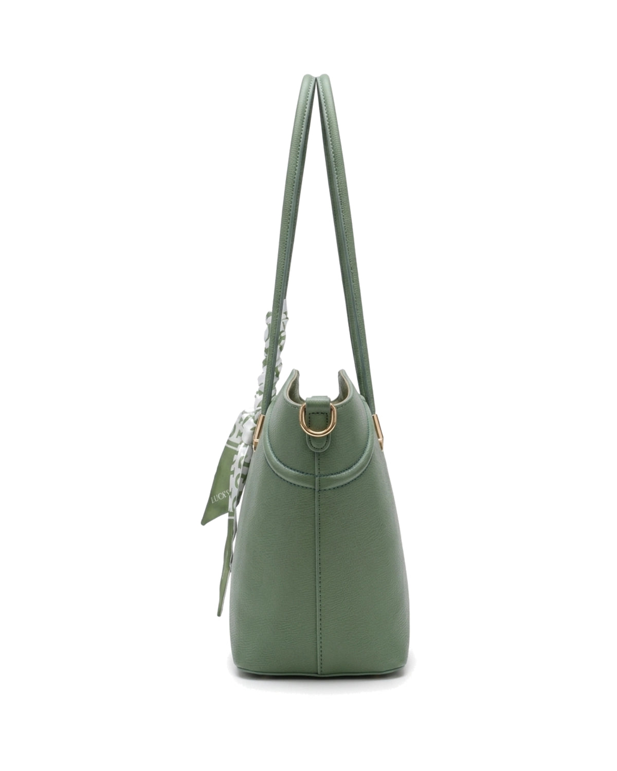 Sorelle Scarf-Accent Tote Bag — Sage — Side profile