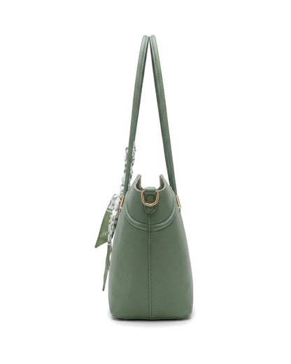 Sorelle Scarf-Accent Tote Bag — Sage — Side profile