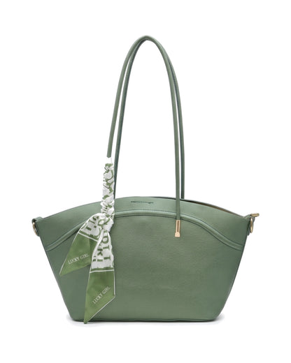 Sorelle Scarf-Accent Tote Bag — Sage — Top view