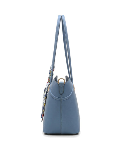 Sorelle Scarf-Accent Tote Bag — Blue — Side profile