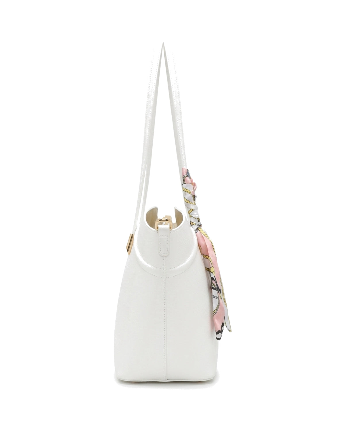 Sorelle Scarf-Accent Tote Bag — White — Side profile