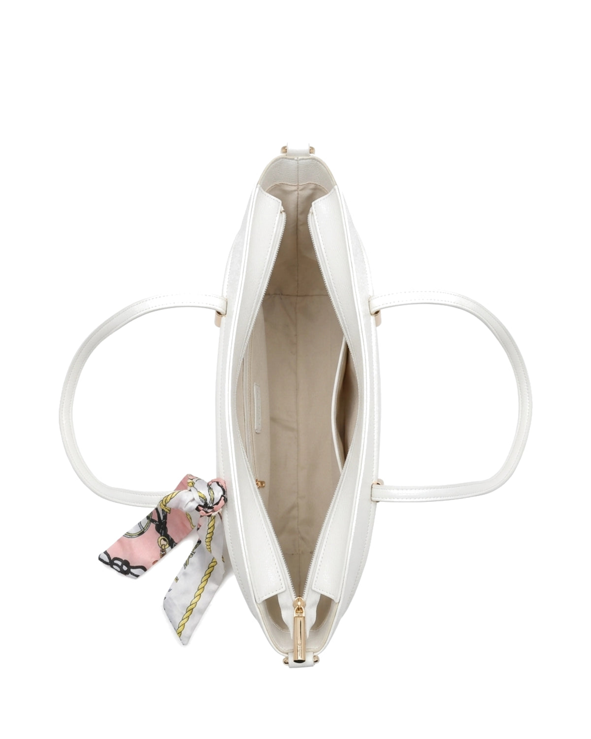 Sorelle Scarf-Accent Tote Bag — White — Top view