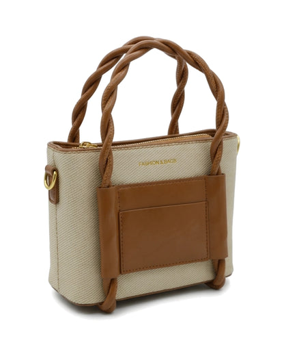 TKN Twist — Cream / Tan — upright tote silhouette — front three-quarter view