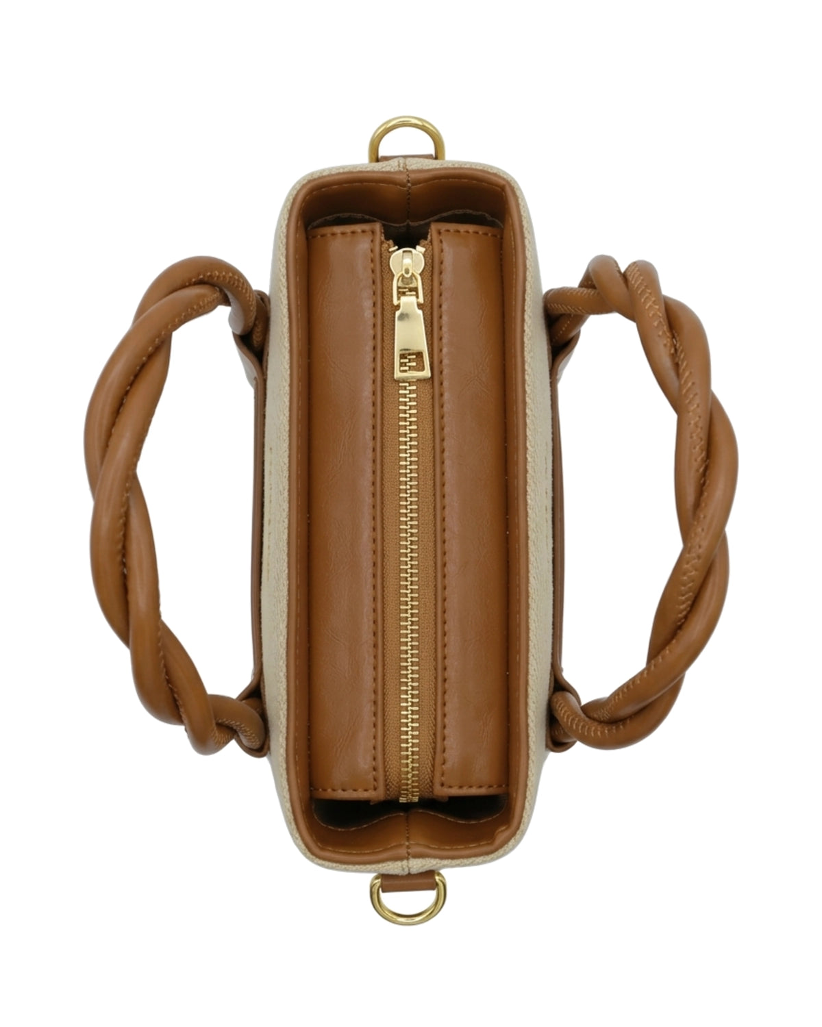 TKN Twist — Cream / Tan — upright tote silhouette — overhead view
