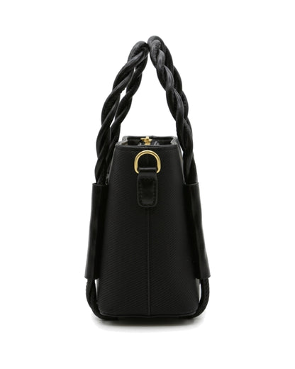 TKN Twist — Black — upright tote silhouette — side profile.