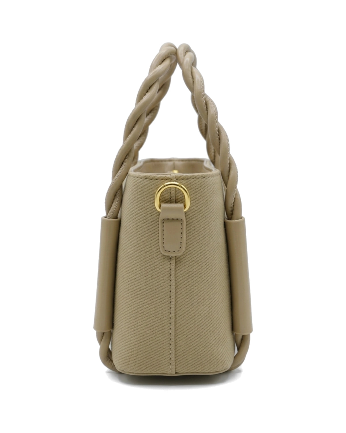 TKN Twist — Beige — upright tote silhouette — side profile.