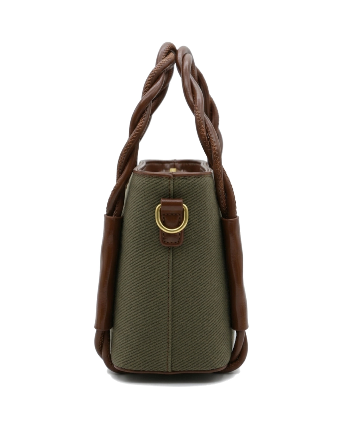 TKN Twist — Olive / Brown — upright tote silhouette — side profile.