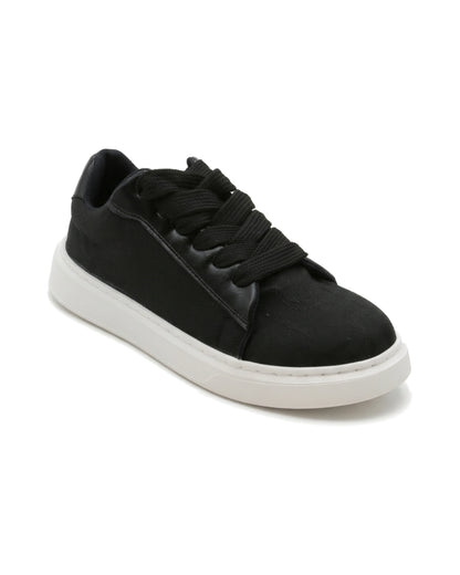 TKN Waypoint — Black — low-top lace-up shape — front three-quarter view.