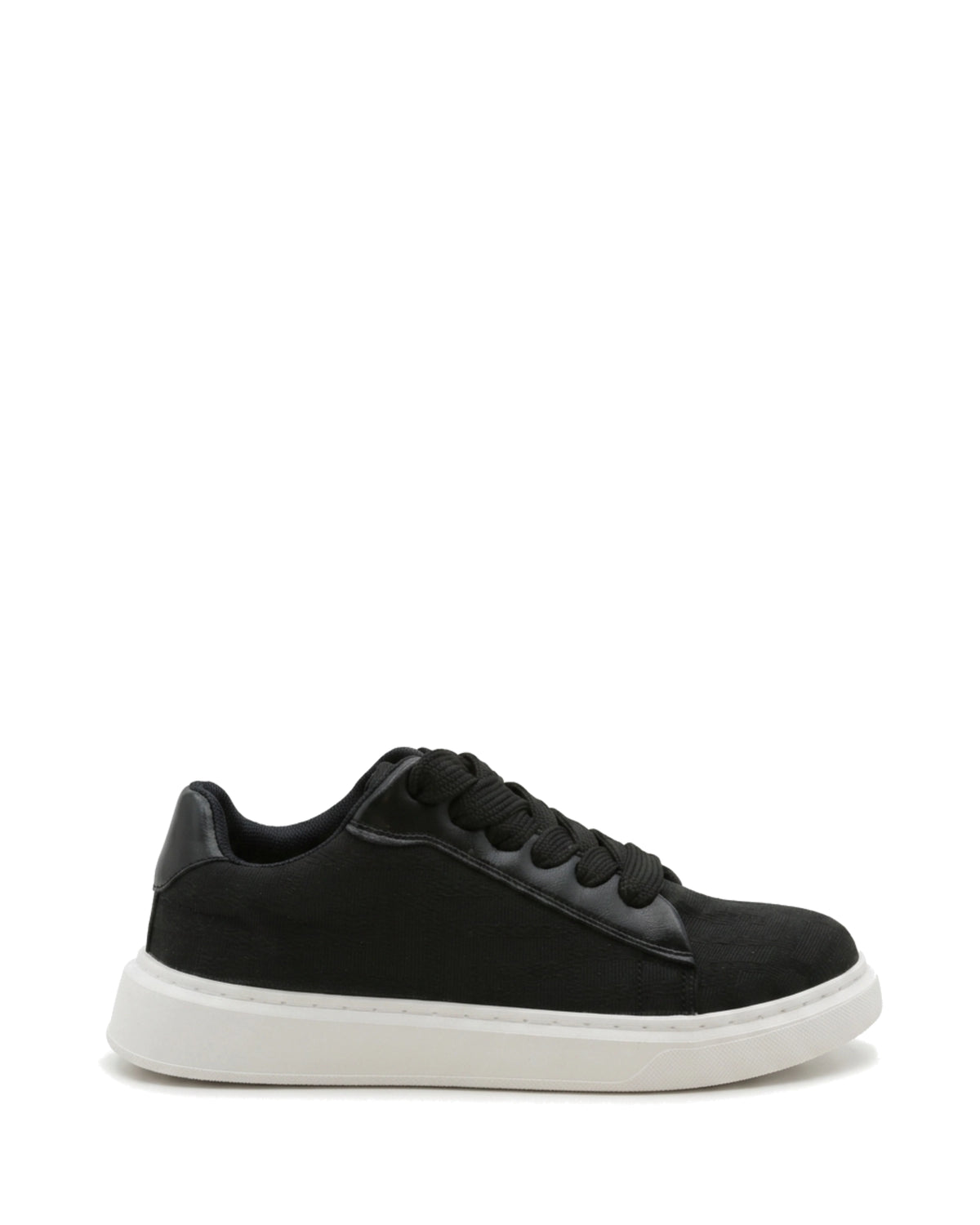 TKN Waypoint — Black — low-top lace-up shape — side profile.