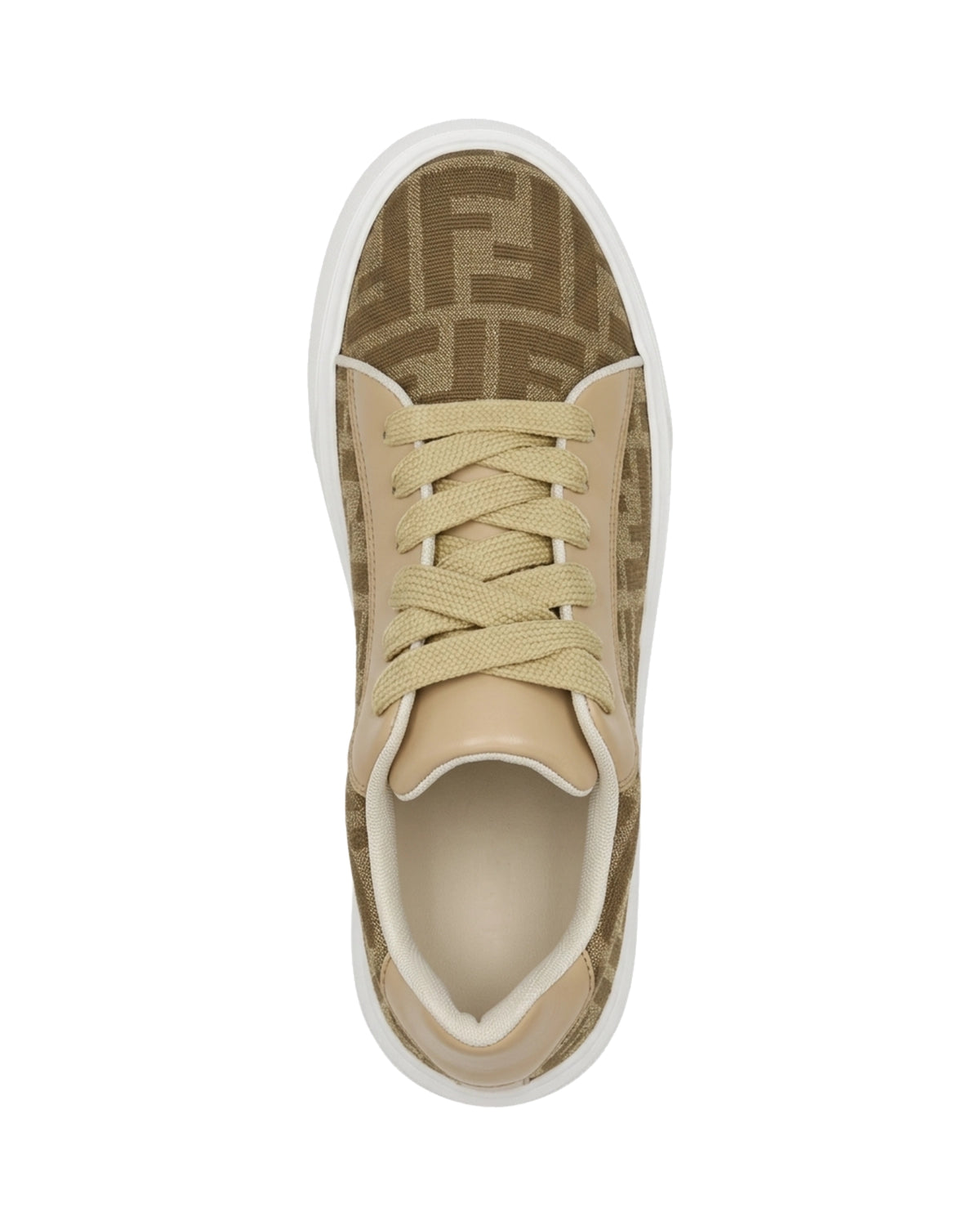 TKN Waypoint — Beige Pattern — low-top lace-up shape — overhead view.