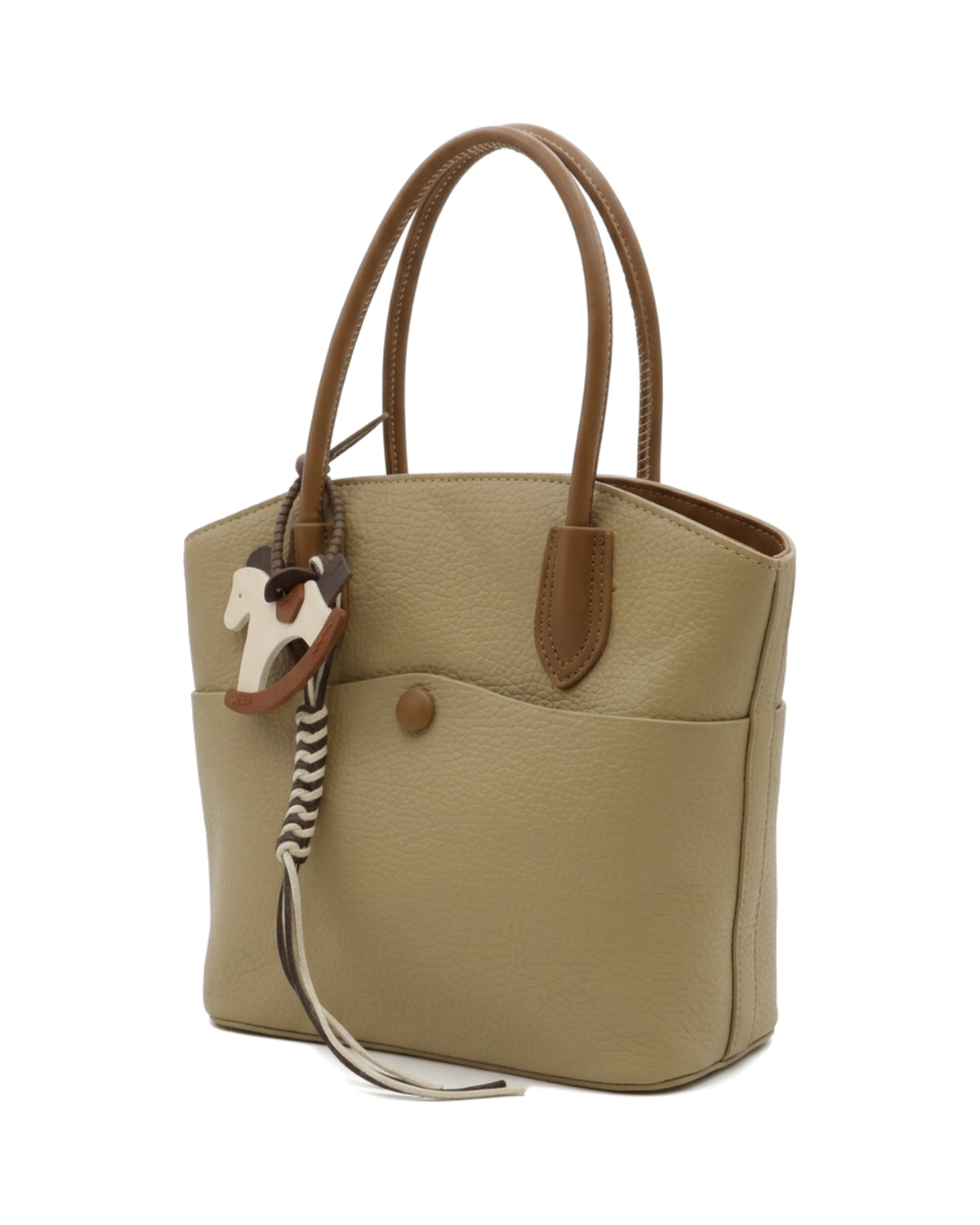 TKN Whim — Khaki / Brown — gently tapered tote shape — front three-quarter view.