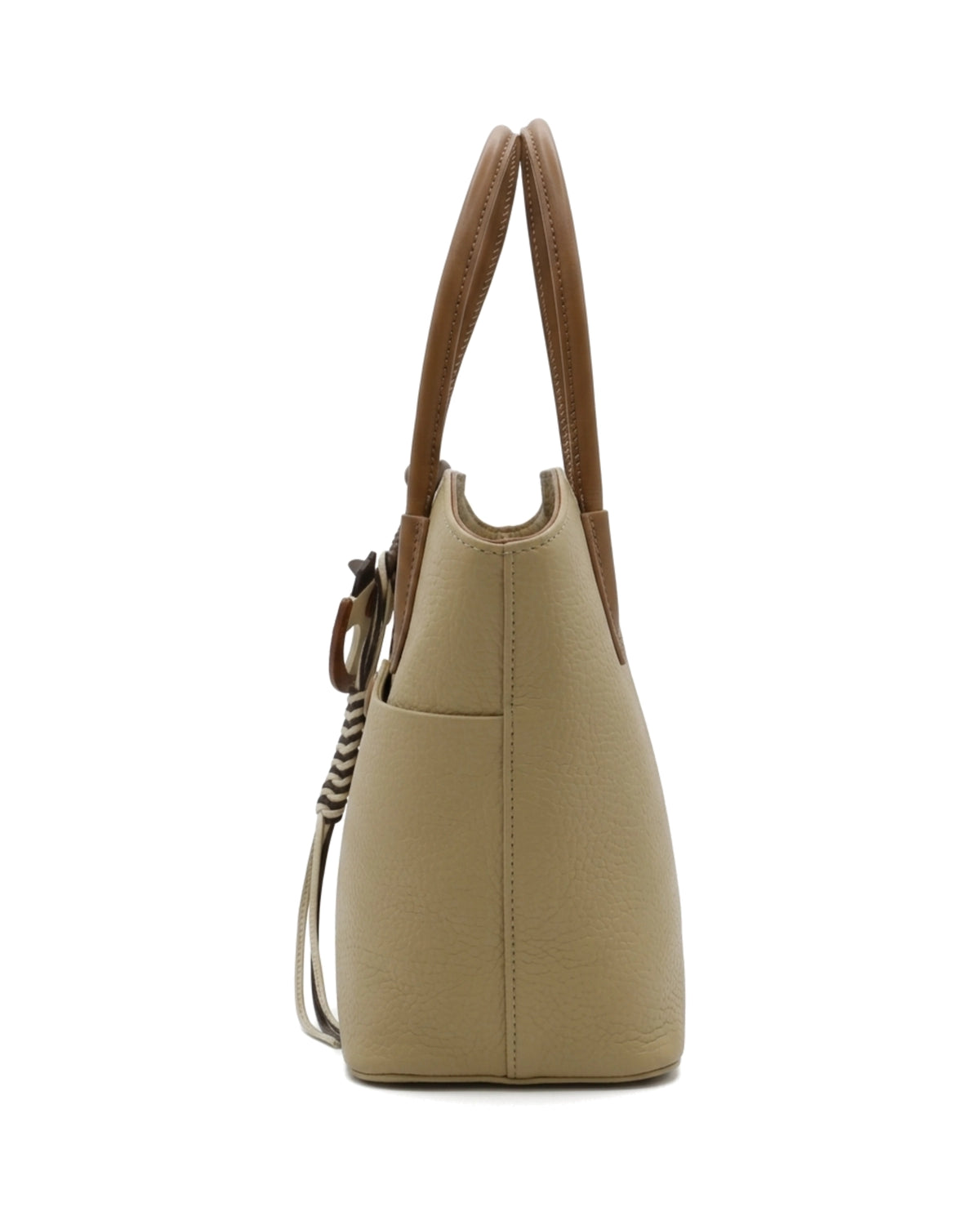 TKN Whim — Khaki / Brown — gently tapered tote shape — side profile.
