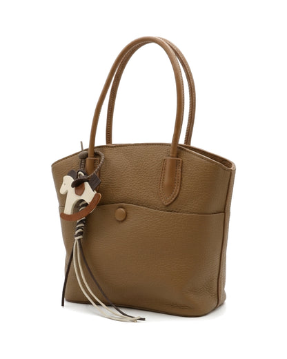 TKN Whim — Brown — gently tapered tote shape — front three-quarter view